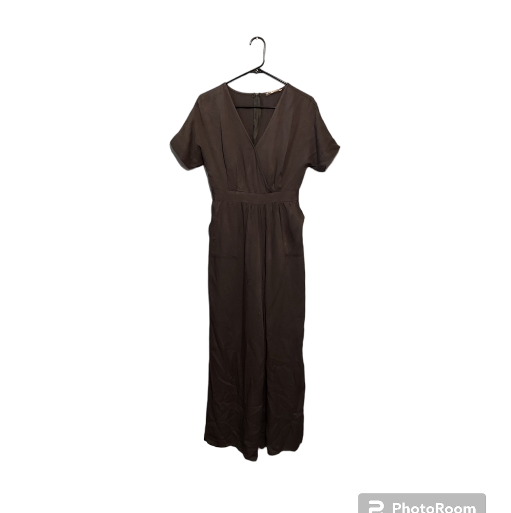 Boho Festival Jumpsuit Medium Green Faux Wrap Wide Leg Gremlin Goblin Granola